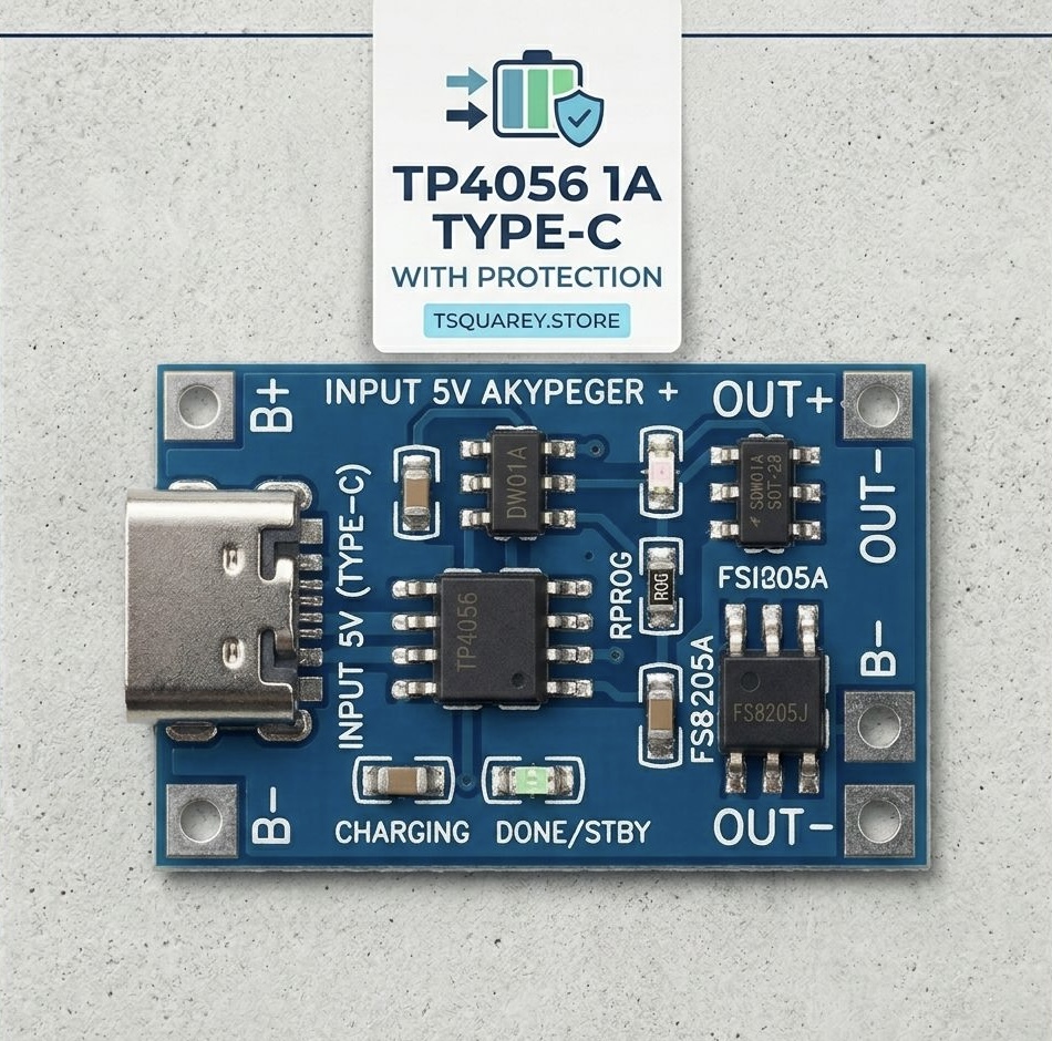 TP4056 1A Li-ion Battery Charging Module with Protection - Type-C USB | TSquareY1
